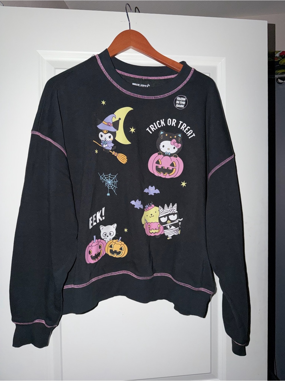 Hello Kitty Black Halloween Crewneck Sweatshirt with Purple Trim